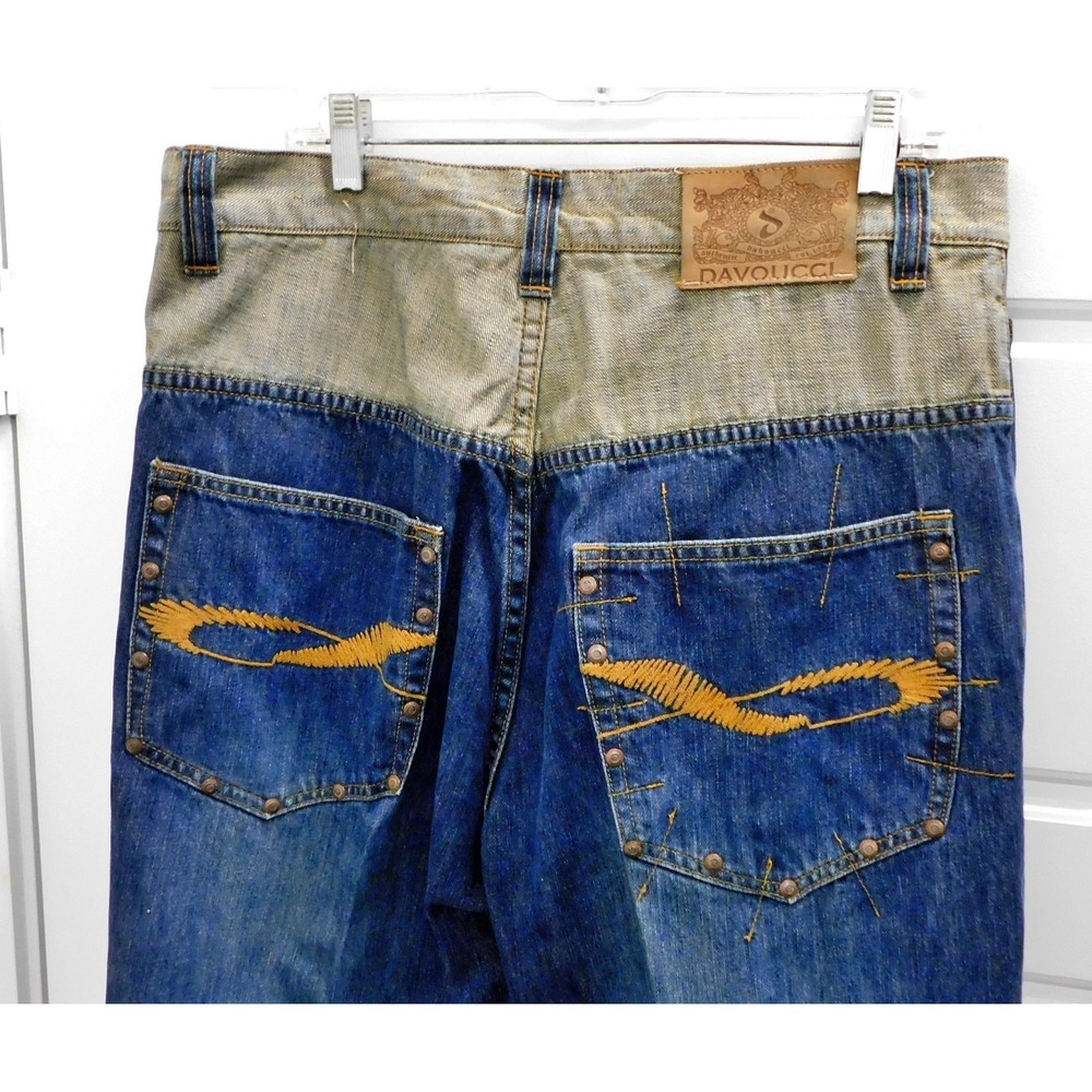 Vintage Davoucci Baggy Y2K Hip Hop Patchwork‎ Denim Jeans Size 36x33